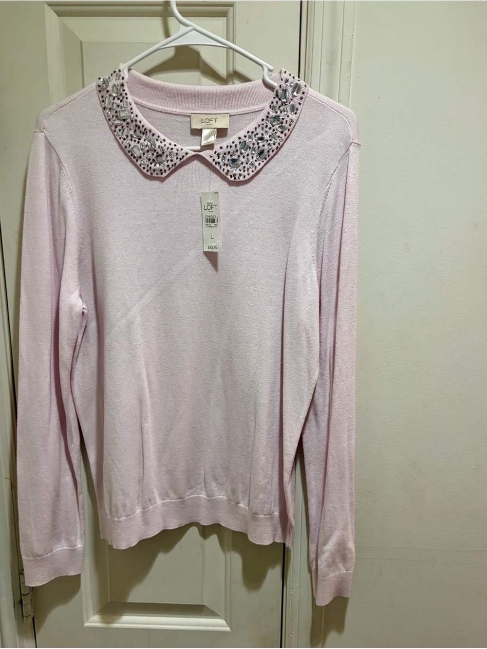 NWT LOFT Light Pink Beaded Peter Pan Collar Sweater